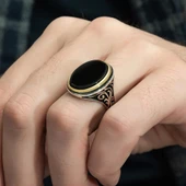 Gümüş Oval Oniks Taşlı Erkek Yüzük - 11