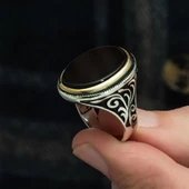 Gümüş Oval Oniks Taşlı Erkek Yüzük - 8