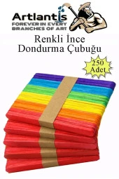 Renkli Dar Dil Çubuğu 250 Adet Ahşap Dondurma Çubuğu Renkli Maket Hobi Okul Proje Tasarım - 1