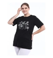 Kadın Büyük Beden Baskılı Yarım Kol T-shirt Siyah - 4