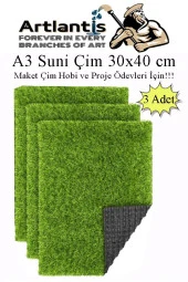 Yapay Çim A3 30x40 cm 3 Adet A3 Boyutunda Maket Çim Dekorati Yapay Çim Halı Teraryum Suni Çim - 1