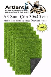 Yapay Çim A3 30x40 cm 5 Adet A3 Boyutunda Maket Çim Dekorati Yapay Çim Halı Teraryum Suni Çim - 1