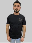 Erkek Hawaii Sıfır Yaka Basic Siyah Tişört - 3