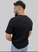 Erkek Hawaii Sıfır Yaka Basic Siyah Tişört - 5