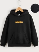 Çocuk Unisex Kapüşonlu Ön ve Arka Garfield Baskılı Sweatshirt - Siyah thumbnail 2