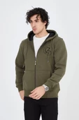 Erkek Kapüşonlu Baskılı Fermuarlı Hırka - Yeşil thumbnail 6