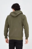 Erkek Kapüşonlu Baskılı Fermuarlı Hırka - Yeşil thumbnail 2