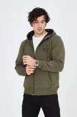 Erkek Kapüşonlu Baskılı Fermuarlı Hırka - Yeşil thumbnail 7