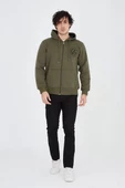 Erkek Kapüşonlu Baskılı Fermuarlı Hırka - Yeşil thumbnail 1