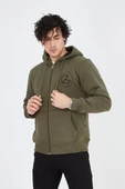 Erkek Kapüşonlu Baskılı Fermuarlı Hırka - Yeşil thumbnail 5