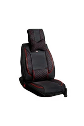 Startcar Peugeot 307 Deri Oto Koltuk Kılıfı Ön Arka Set Anka Siyah Kırmızı SC - 5