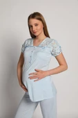Bone Club 4905 Mavi Krinkel Sabahlıklı Lohusa 3 Lü Pijama Sabahlık - 2