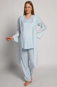 Bone Club 4905 Mavi Krinkel Sabahlıklı Lohusa 3 Lü Pijama Sabahlık - 4