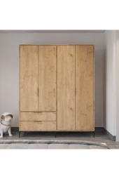 ALONEX HOME  ADEN 4 KAPAKLI ÇEKMECELİ SEPET GARDIROP , ELBİSE DOLABI, RAFLI DOLAP - 1