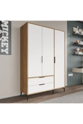 ALONEX HOME  ADEN 3 KAPAKLI ÇEKMECELİ BEYAZ GARDIROP , ELBİSE DOLABI, RAFLI DOLAP - 2