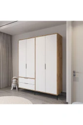 ALONEX HOME  ADEN 4 KAPAKLI ÇEKMECELİ BEYAZ GARDIROP , ELBİSE DOLABI, RAFLI DOLAP - 4