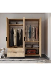 ALONEX HOME  ADEN 4 KAPAKLI ÇEKMECELİ SEPET GARDIROP , ELBİSE DOLABI, RAFLI DOLAP - 3