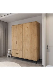 ALONEX HOME  ADEN 4 KAPAKLI ÇEKMECELİ SEPET GARDIROP , ELBİSE DOLABI, RAFLI DOLAP - 4