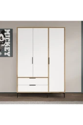 ALONEX HOME  ADEN 3 KAPAKLI ÇEKMECELİ BEYAZ GARDIROP , ELBİSE DOLABI, RAFLI DOLAP - 1