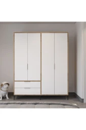ALONEX HOME  ADEN 4 KAPAKLI ÇEKMECELİ BEYAZ GARDIROP , ELBİSE DOLABI, RAFLI DOLAP - 1