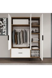 ALONEX HOME  ADEN 3 KAPAKLI ÇEKMECELİ BEYAZ GARDIROP , ELBİSE DOLABI, RAFLI DOLAP - 3