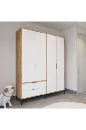 ALONEX HOME  ADEN 4 KAPAKLI ÇEKMECELİ BEYAZ GARDIROP , ELBİSE DOLABI, RAFLI DOLAP - 2