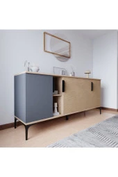 ALONEX HOME  Mobilya Tarz Konsol 4 Kapaklı, Raflı , 180 Cm , Yemek Odası , Ofis, Salon Ünite (ANTRASİT-YUNUS) - 1