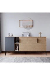 ALONEX HOME  Mobilya Tarz Konsol 4 Kapaklı, Raflı , 180 Cm , Yemek Odası , Ofis, Salon Ünite (ANTRASİT-YUNUS) - 2