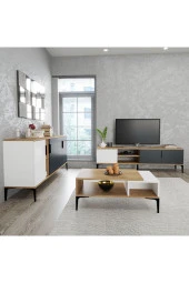 ALONEX HOME  TARZ TV ÜNİTESİ 180 CM-ORTA SEHPA-KONSOL 180 CM 3'LÜ SET BEYAZ RENGİ - 1