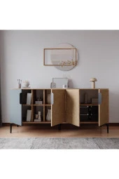 ALONEX HOME  Mobilya Tarz Konsol 4 Kapaklı, Raflı , 180 Cm , Yemek Odası , Ofis, Salon Ünite (ANTRASİT-YUNUS) - 4