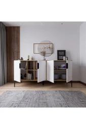 ALONEX HOME  Mobilya Tarz Beyaz Konsol 4 Kapaklı, Raflı , 180 Cm , Yemek Odası , Ofis, Salon Ünite (BEYAZ) - 4