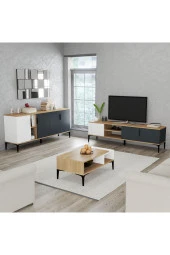 ALONEX HOME  TARZ TV ÜNİTESİ 180 CM-ORTA SEHPA-KONSOL 180 CM 3'LÜ SET BEYAZ RENGİ - 2