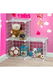 3 Bölmeli Tel Küp Çok Amaçlı Organizer Raf Beyaz 33cm Mutfak, Oyuncak, Kiler, Depolama Rafı - 4