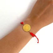 Altın Kaplama  Yarım Altınlı Kırmızı İpli Kadın Bileklik BLK-686 thumbnail 3