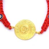 Altın Kaplama  Yarım Altınlı Kırmızı İpli Kadın Bileklik BLK-686 thumbnail 6