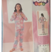 DOMİ KİDS ÖNDEN DÜĞMELİ UZUN KOL KIZ ÇOCUK PİJAMA TAKIMI - 1