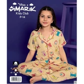 ŞIMARIK KİDS ÖNDEN DÜĞMELİ KISA KOL KIZ ÇOCUK PİJAMA TAKIMI - 1