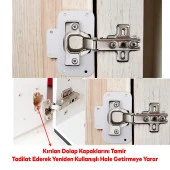 Dolap Kapak Taş Tas Menteşe Tamir Sacı 2 Adet Pratik Onarım Kiti Yuva Tablası 6,5x9 Beyaz Renk thumbnail 3