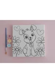 dudu ahşap 20x20 Resimli Tuval Çocuk Boyama Seti- Köpek resimli 3 boya 1 fırça thumbnail 4