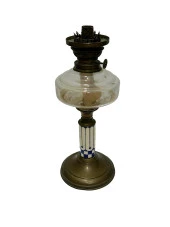 Antika Mermer ve Kristal Detaylı Pirinç Gaz Lambası 38 cm - 1