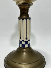 Antika Mermer ve Kristal Detaylı Pirinç Gaz Lambası 38 cm - 4