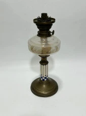 Antika Mermer ve Kristal Detaylı Pirinç Gaz Lambası 38 cm - 6