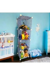 4 Bölmeli Tel Küp Çok Amaçlı Organizer Raf Mavi 33cm Mutfak, Oyuncak, Kiler, Depolama Rafı - 2