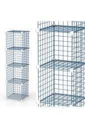 4 Bölmeli Tel Küp Çok Amaçlı Organizer Raf Mavi 33cm Mutfak, Oyuncak, Kiler, Depolama Rafı - 9