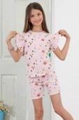 Pembe Çiçek Desenli Fırfırlı Kız Çocuk Şortlu Takım 18816 - 2