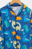 İndigo Dinozor Baskılı Düğmeli Erkek Çocuk Pijama Takımı 18671 - 2