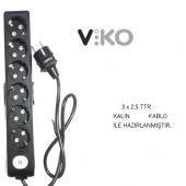 VİKO 6 Lİ 3X2.5 UZATMA SEYYAR KABLO 15 METRE - 1