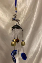 Deprem Zili Çanı Rüzgar Çanı Zili Feng Shui Ejderha Yılı Koruyucu Metal Hayvan Ve NAzar Boncuğu Objeli - 3