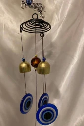 Deprem Zili Çanı Rüzgar Çanı Zili Feng Shui Ejderha Yılı Koruyucu Metal Hayvan Ve NAzar Boncuğu Objeli - 5