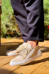 KB-110 Bej Triko Yüksek Taban Bağcıklı Günlük Erkek Ayakkabı thumbnail 2